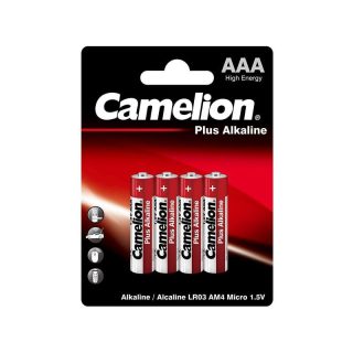 باتری نیم قلمی پلاس آلکالاین کملیون در بسته های 4 عددی 1/5 ولت مدل (Camelion Plus Alkaline LR03-BP4 1.5V AAA).